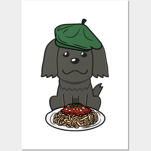 Dog eating Spaghetti - black sheepdog Posters and Art